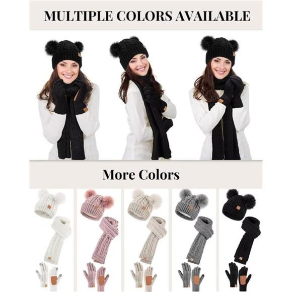 Winter Hat Scarf Glove Set for Women, Fleece Lined Beanie main image 5